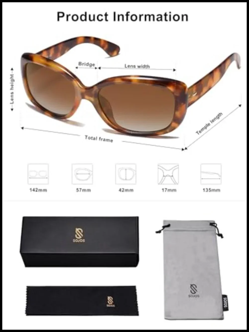 Retro Square Polarized UV400 Sunglasses with Microfiber Pouch
